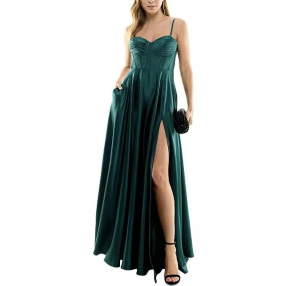 white christmas dresses Careful Green Evening Dress| Evening Dresses M / Green / Satin main image 0